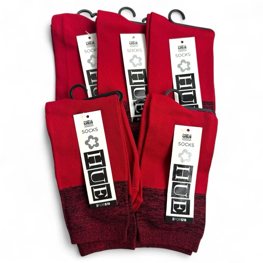 HUE Womens Bodysock Deep Red One Size‎ Fits Most Colorblock New 5 Pairs